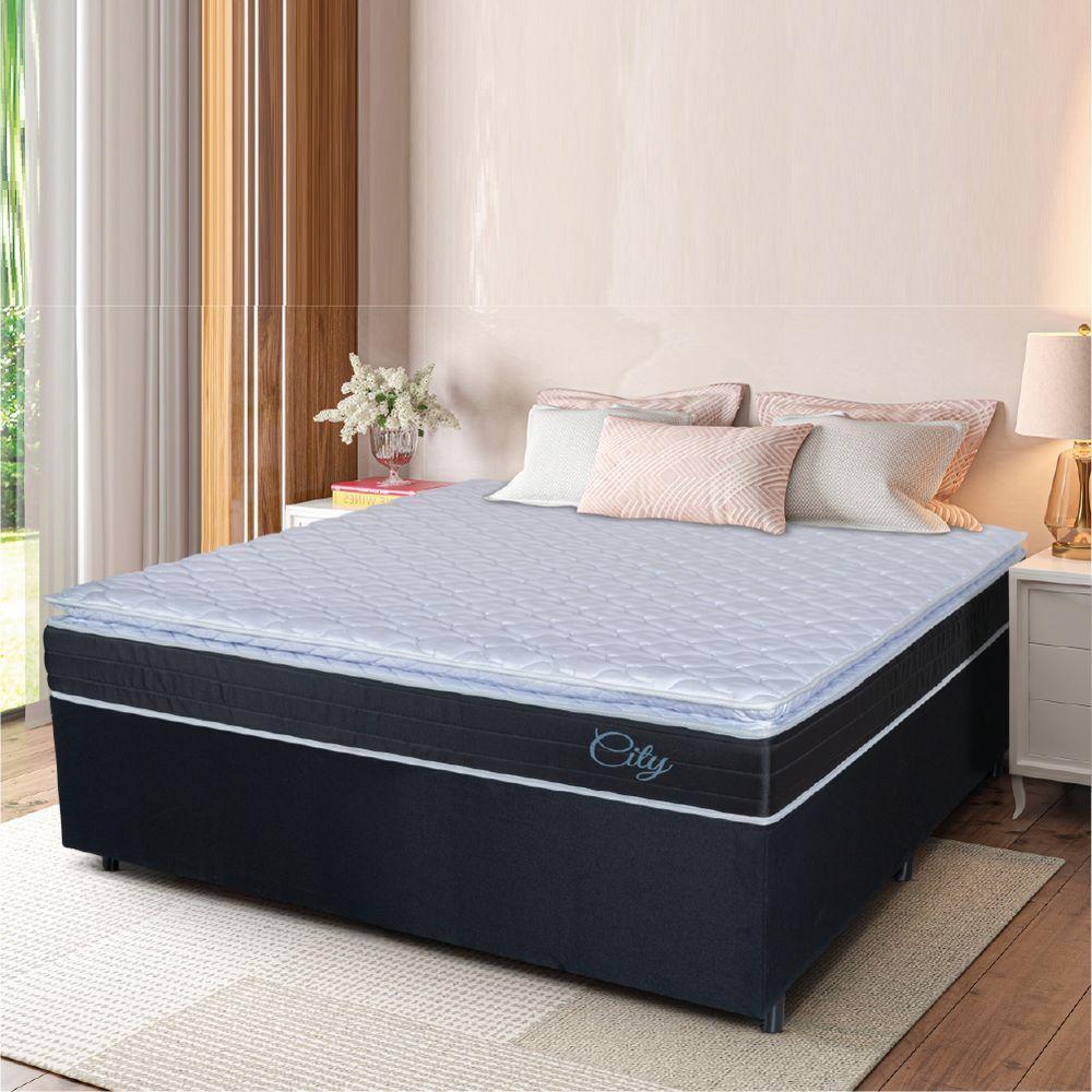 Cama Box Casal Queen Colchão Com Molas Ensacadas City Pillow Top 158x198x61cm Preto/branco Hellen - 2