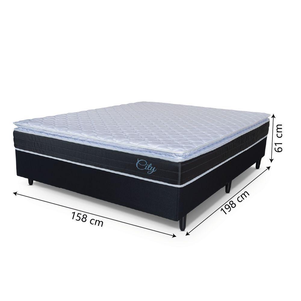 Cama Box Casal Queen Colchão Com Molas Ensacadas City Pillow Top 158x198x61cm Preto/branco Hellen - 3