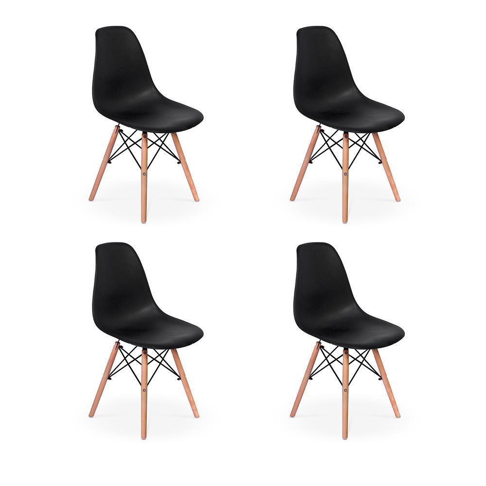 Conjunto 4 Cadeiras Charles Eames Eiffel Wood Base Madeira - Preta - 1