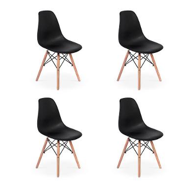 Conjunto 4 Cadeiras Charles Eames Eiffel Wood Base Madeira - Preta