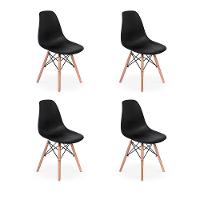 Conjunto 4 Cadeiras Charles Eames Eiffel Wood Base Madeira - Preta - 1