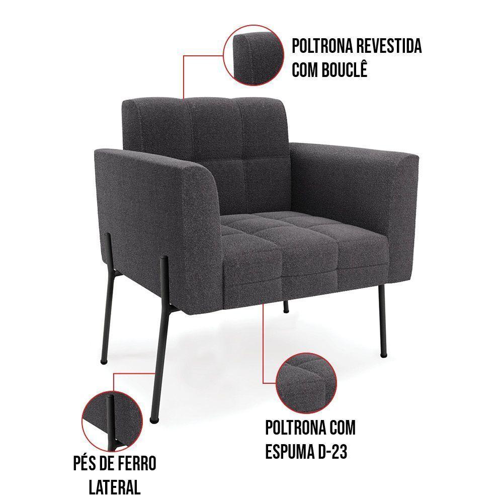Poltrona Sala De Estar Pé De Ferro Pto Kit 2 Elisa Bouclê D03 - D?rossi Cor Grafite - 3