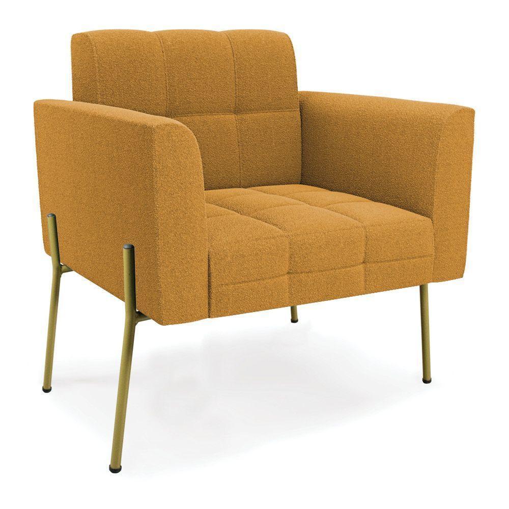 Poltrona Sala De Estar Pé De Ferro Dourado Elisa Bouclê D03 - D?rossi Cor Mostarda - 1