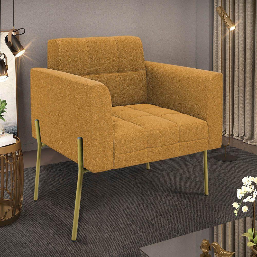 Poltrona Sala De Estar Pé De Ferro Dourado Elisa Bouclê D03 - D?rossi Cor Mostarda - 3