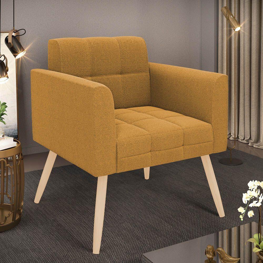 Poltrona Sala De Estar Pé Palito Natural Elisa Bouclê D03 - D?rossi Cor Mostarda - 3