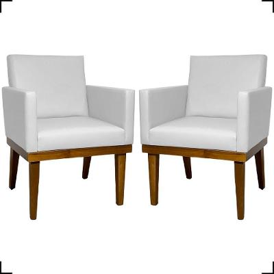 Kit 2 Poltronas Decorativa Para Sala Recepção Consultório Escritório Base Em Madeira Divine Corino