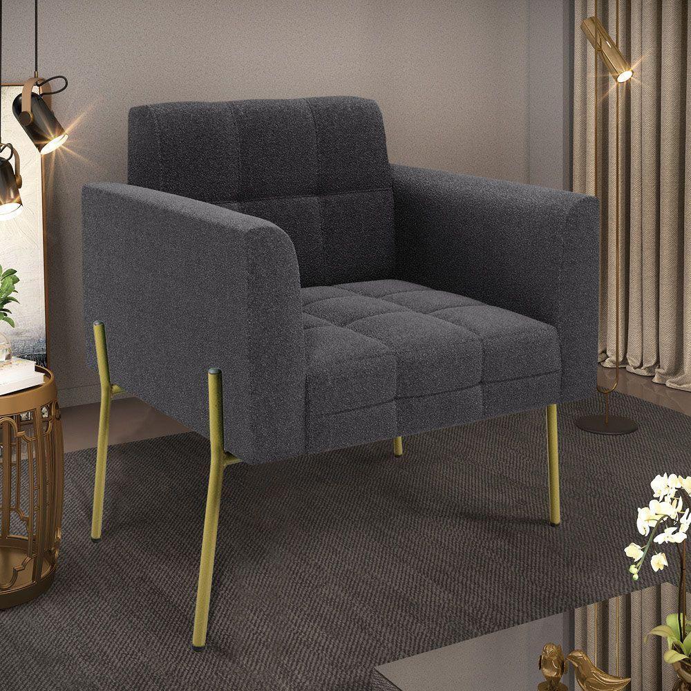 Poltrona Sala De Estar Pé De Ferro Dourado Elisa Bouclê D03 - D?rossi Cor Grafite - 4