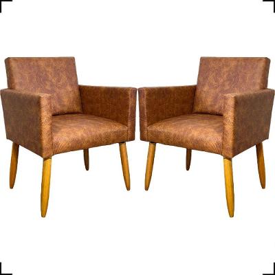 Kit 2 Poltronas Decorativa Para Sala Recepção Consultório Nina Corino Cores Pé Palito 30 Cm Castanho
