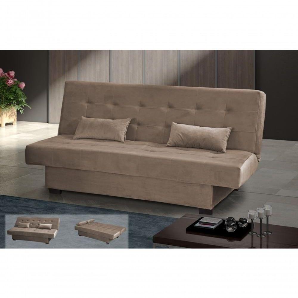Sofá Cama Casal 3 Lugares Laila - Veludo Marrom Claro - 2