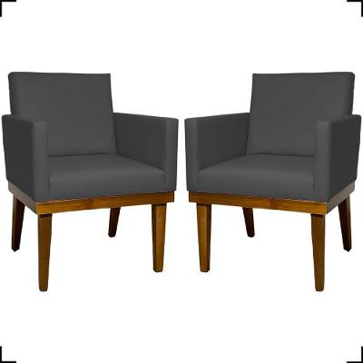 Kit 2 Poltronas Decorativa Para Sala Recepção Consultório Escritório Base Em Madeira Divine Corino