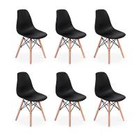 Conjunto 6 Cadeiras Charles Eames Eiffel Wood Base Madeira - Preta - 1