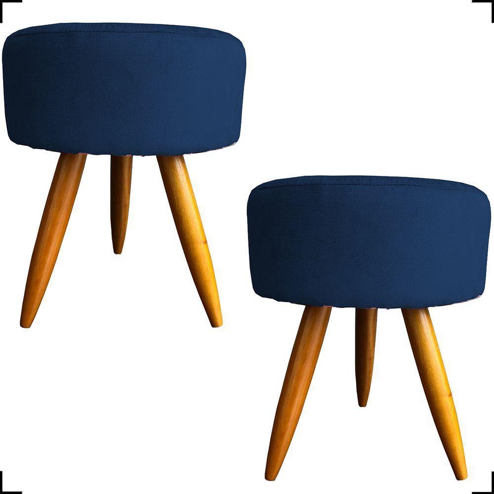 Kit 2 Puff Decorativo Redondo Para Sala Quarto Penteadeira Pé Palito Castanho Suede Cores - 1