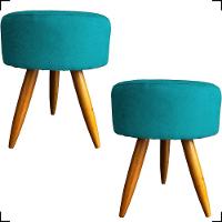 Kit 2 Puff Decorativo Redondo Para Sala Quarto Penteadeira Pé Palito Castanho Suede Cores - 1