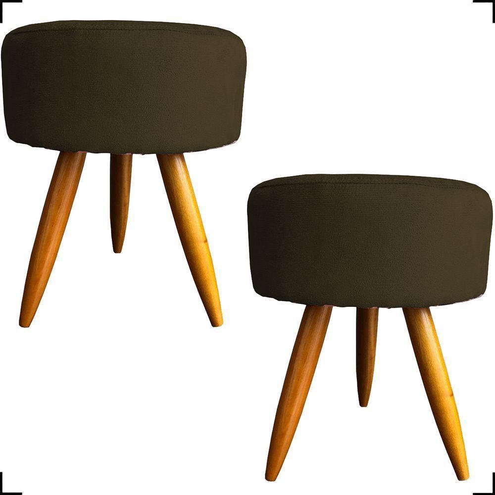 Kit 2 Puff Decorativo Redondo Para Sala Quarto Penteadeira Pé Palito Castanho Suede Cores - 1
