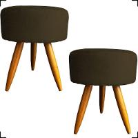 Kit 2 Puff Decorativo Redondo Para Sala Quarto Penteadeira Pé Palito Castanho Suede Cores - 1