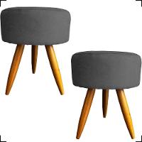 Kit 2 Puff Decorativo Redondo Para Sala Quarto Penteadeira Pé Palito Castanho Suede Cores - 1