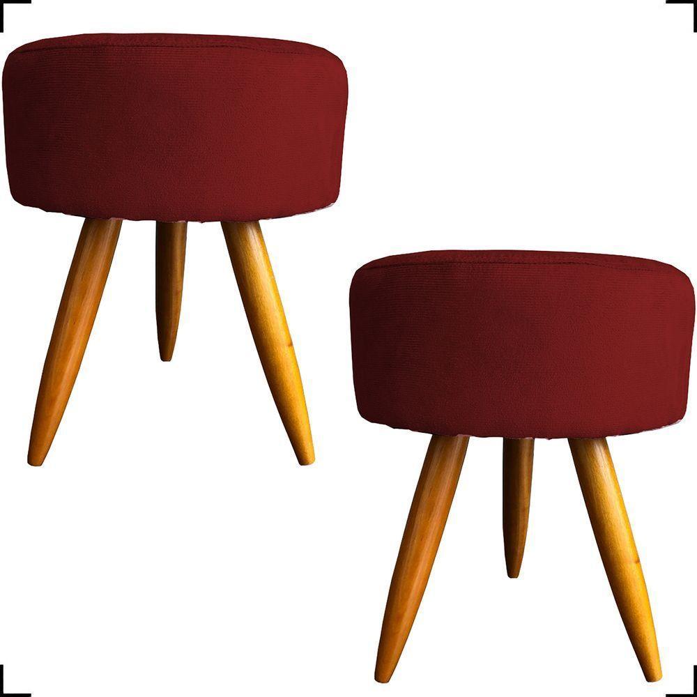 Kit 2 Puff Decorativo Redondo Para Sala Quarto Penteadeira Pé Palito Castanho Suede Cores - 1