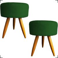 Kit 2 Puff Decorativo Redondo Para Sala Quarto Penteadeira Pé Palito Castanho Suede Cores - 1