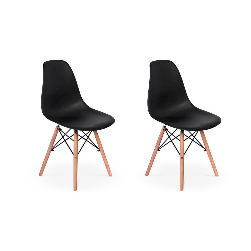 Conjunto 2 Cadeiras Charles Eames Eiffel Wood Base Madeira - Preta - 1