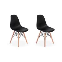 Conjunto 2 Cadeiras Charles Eames Eiffel Wood Base Madeira - Preta - 1