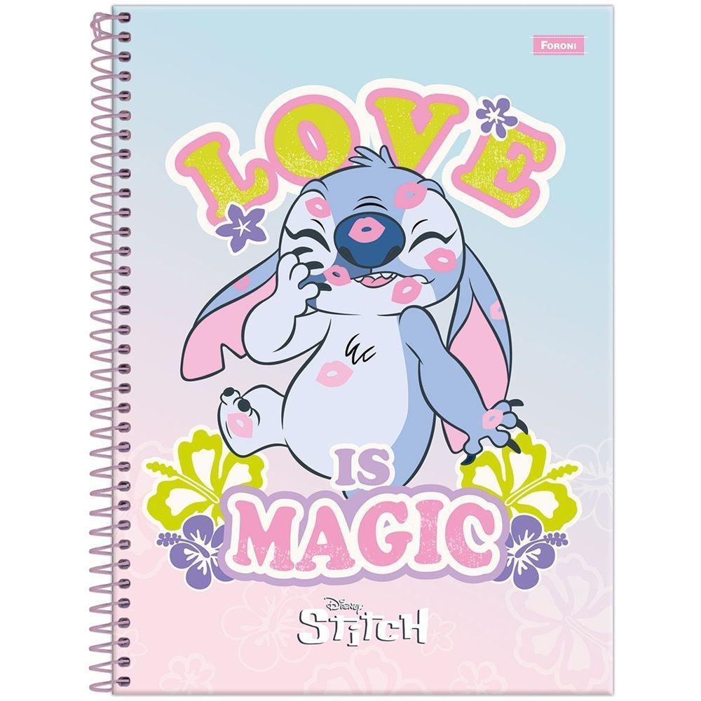 Caderno Espiral Capa Dura Universitário 1 Matéria Disney Stitch 80 Folhas Foroni Estampa 3 - 1