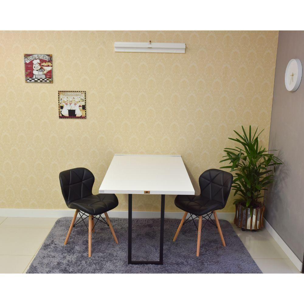 Conjunto Mesa Dobrável Retrátil 120x75 Branca e 2 Cadeiras Slim Preta - 1