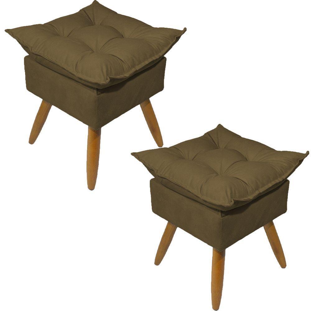 Kit 2 Puff Decorativo Quadrado Para Sala Quarto Penteadeira Recepção Alice Pé Palito Castanho Suede - 1