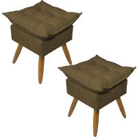 Kit 2 Puff Decorativo Quadrado Para Sala Quarto Penteadeira Recepção Alice Pé Palito Castanho Suede - 1