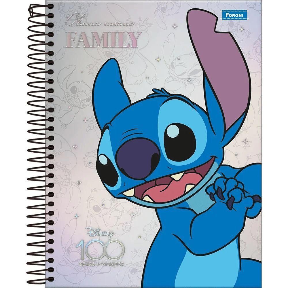 Caderno Espiral Capa Dura Colegial Disney 100 Anos Stitch 196 Folhas 10 Matérias Foroni Estampa 2 - 1