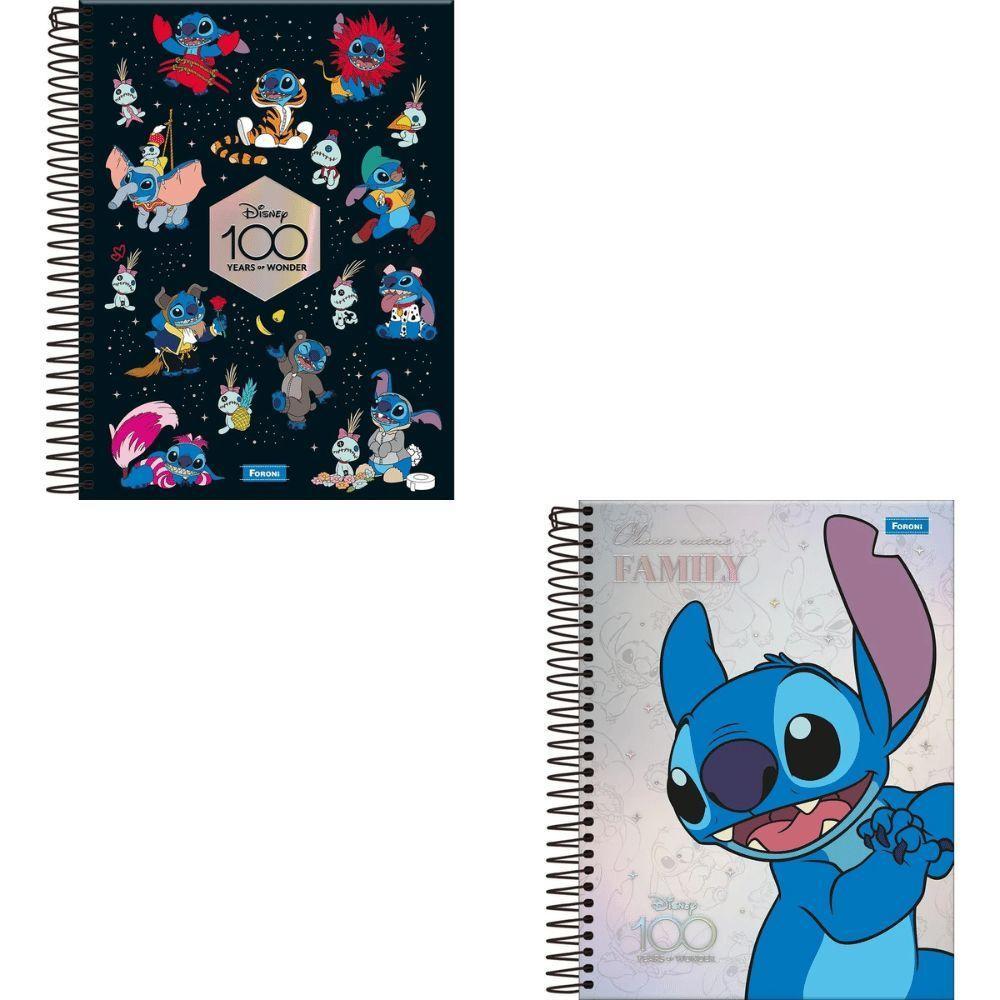 Caderno Espiral Capa Dura Colegial Disney 100 Anos Stitch 196 Folhas 10 Matérias Foroni Estampa 2 - 2