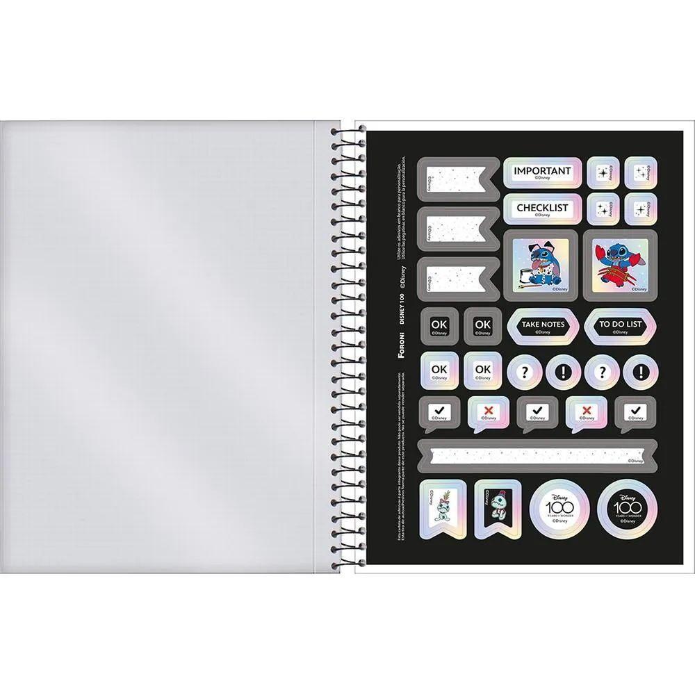 Caderno Espiral Capa Dura Colegial Disney 100 Anos Stitch 196 Folhas 10 Matérias Foroni Estampa 2 - 5