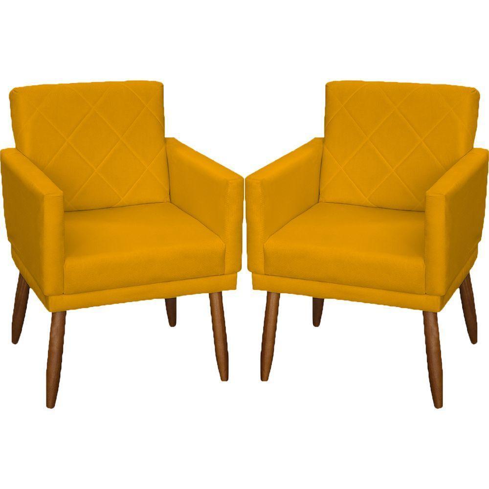 Kit 2 Poltronas Decorativa Para Sala Recepção Beatriz Suede Cores Pé Palito Castanho - 1