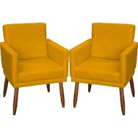 Kit 2 Poltronas Decorativa Para Sala Recepção Beatriz Suede Cores Pé Palito Castanho - 1