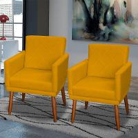 Kit 2 Poltronas Decorativa Para Sala Recepção Beatriz Suede Cores Pé Palito Castanho - 2