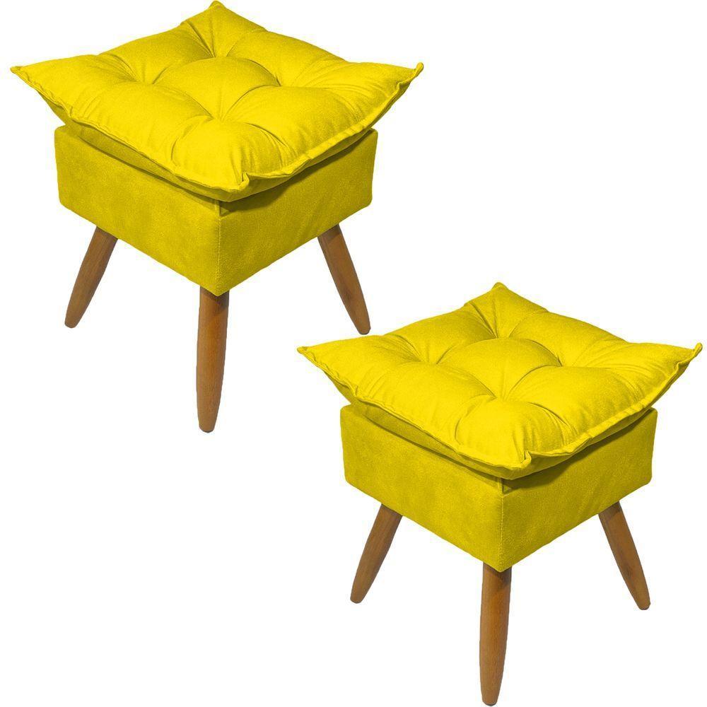 Kit 2 Puff Decorativo Quadrado Para Sala Quarto Penteadeira Recepção Alice Pé Palito Castanho Suede - 1