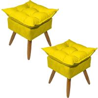 Kit 2 Puff Decorativo Quadrado Para Sala Quarto Penteadeira Recepção Alice Pé Palito Castanho Suede - 1