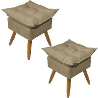 Kit 2 Puff Decorativo Quadrado Para Sala Quarto Penteadeira Recepção Alice Pé Palito Castanho Suede - 1