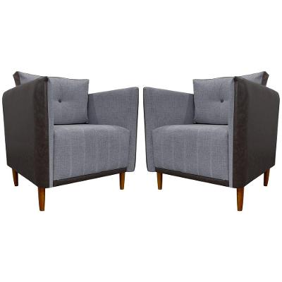 Kit 2 Poltronas Decorativa Para Sala Recepção Consultório Aviv Luxo Corino E Linho