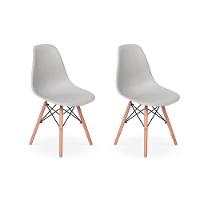 Conjunto 2 Cadeiras Charles Eames Eiffel Wood Base Madeira - Cinza - 1