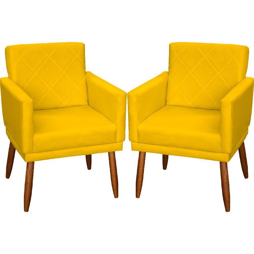 Kit 2 Poltronas Decorativa Para Sala Recepção Beatriz Suede Cores Pé Palito Castanho - 1