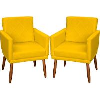 Kit 2 Poltronas Decorativa Para Sala Recepção Beatriz Suede Cores Pé Palito Castanho - 1