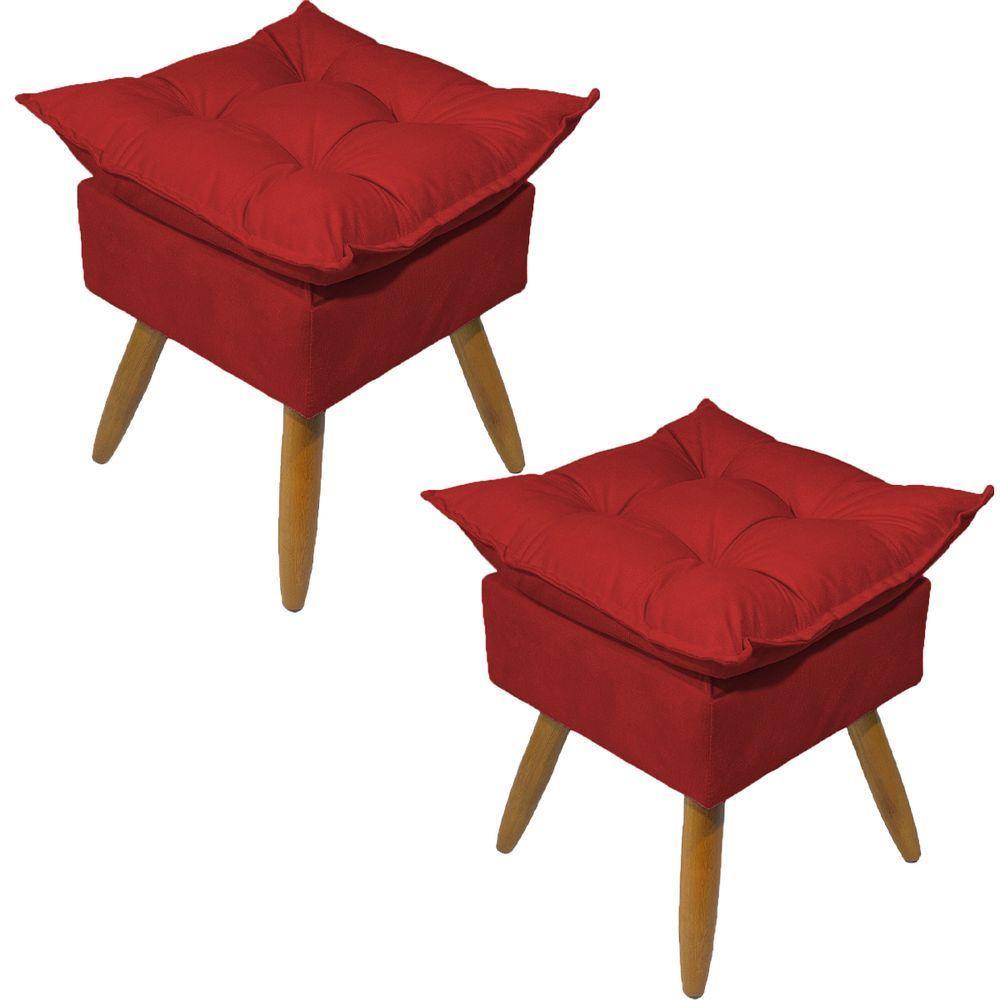 Kit 2 Puff Decorativo Quadrado Para Sala Quarto Penteadeira Recepção Alice Pé Palito Castanho Suede - 1