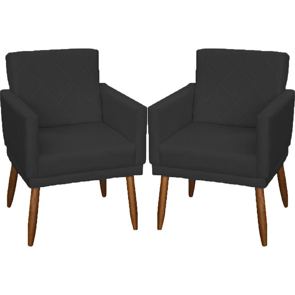 Kit 2 Poltronas Decorativa Para Sala Recepção Beatriz Suede Cores Pé Palito Castanho - 1
