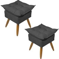 Kit 2 Puff Decorativo Quadrado Para Sala Quarto Penteadeira Recepção Alice Pé Palito Castanho Suede - 1