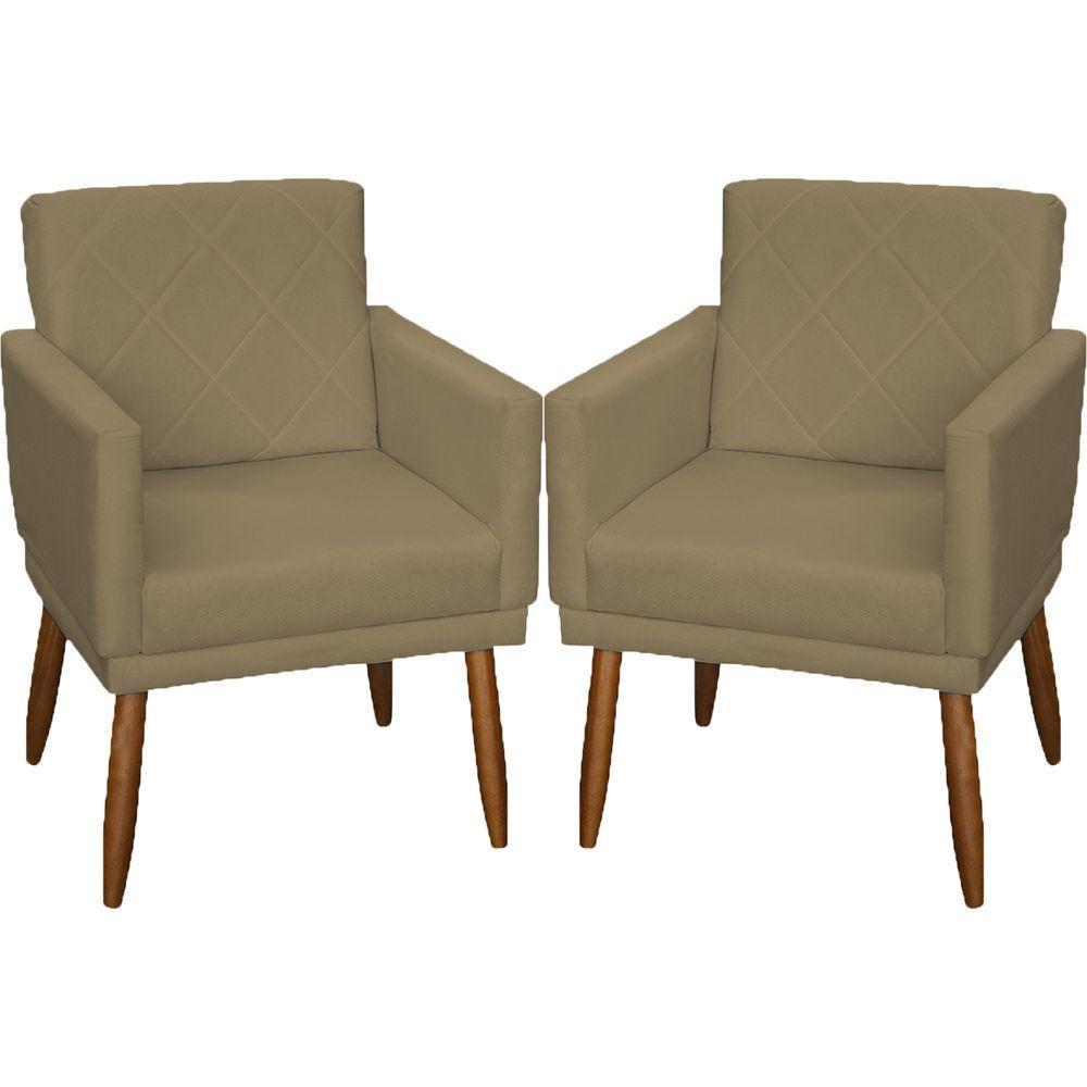 Kit 2 Poltronas Decorativa Para Sala Recepção Beatriz Suede Cores Pé Palito Castanho - 1