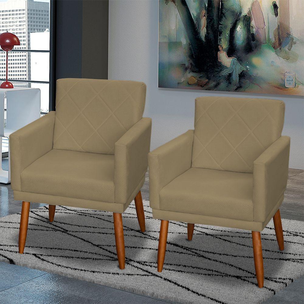 Kit 2 Poltronas Decorativa Para Sala Recepção Beatriz Suede Cores Pé Palito Castanho - 3