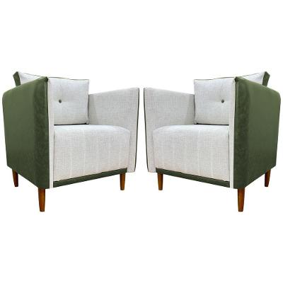 Kit 2 Poltronas Decorativa Para Sala Recepção Consultório Aviv Luxo Corino E Linho