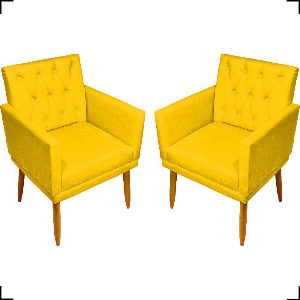 Kit 2 Poltronas Decorativa Para Sala Recepção Nina Capitonê Suede Cores Pé Palito - 1