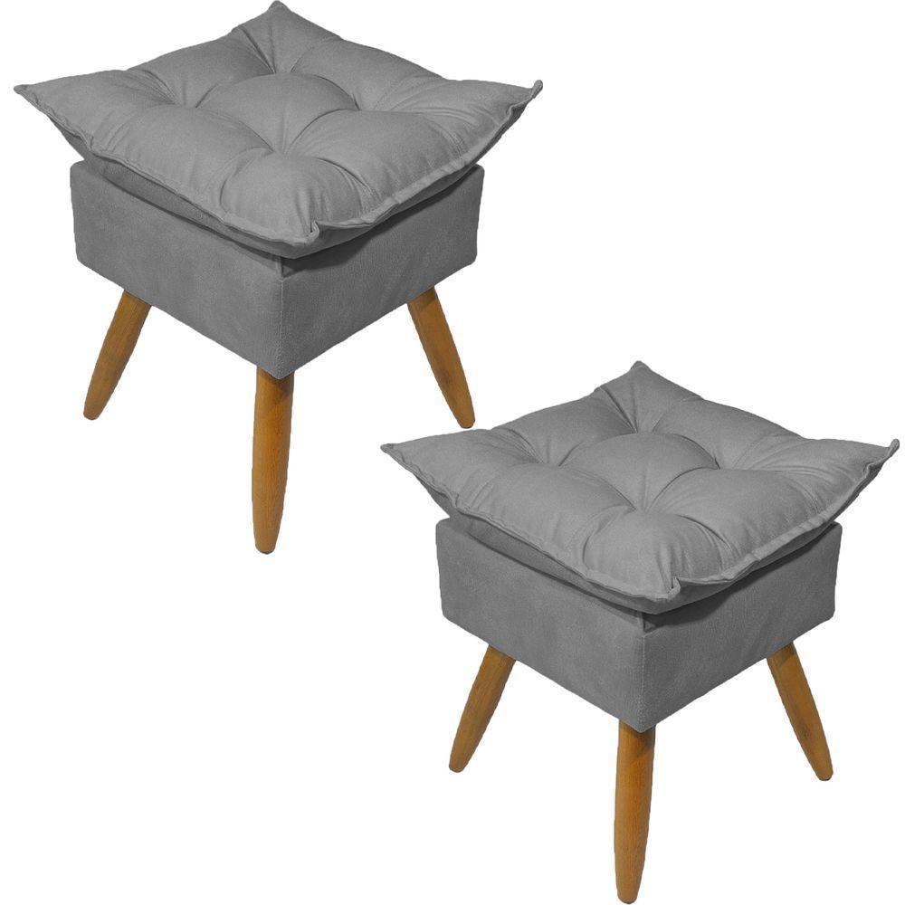 Kit 2 Puff Decorativo Quadrado Para Sala Quarto Penteadeira Recepção Alice Pé Palito Castanho Suede - 1