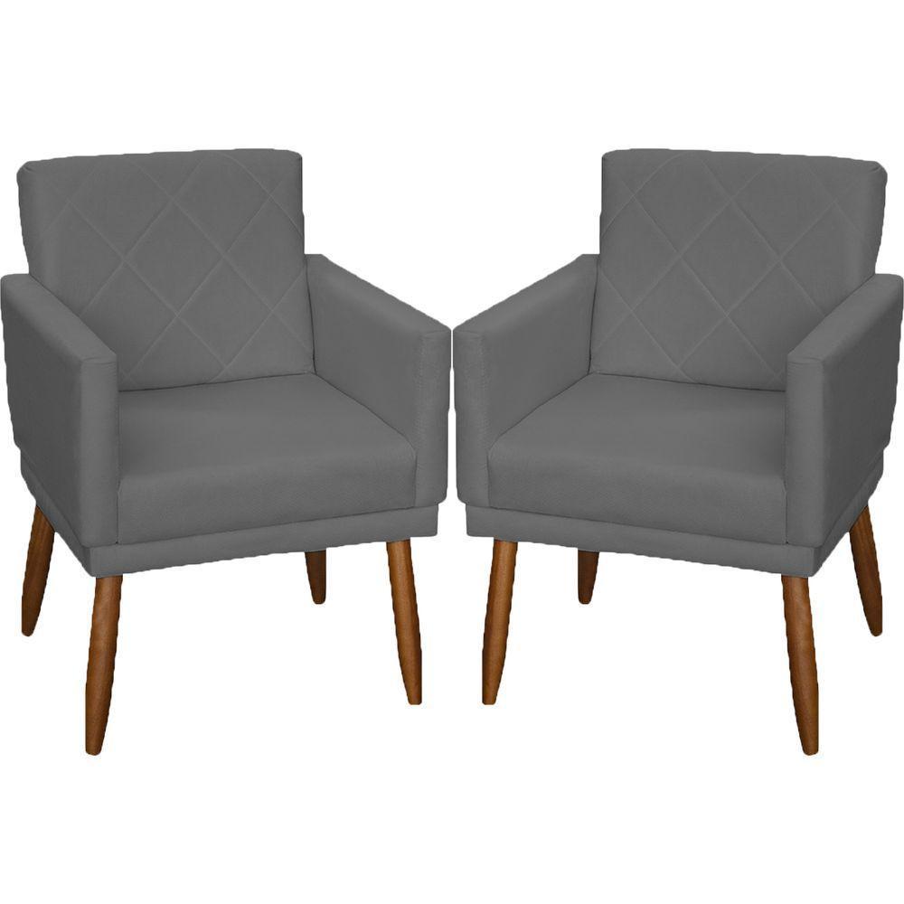 Kit 2 Poltronas Decorativa Para Sala Recepção Beatriz Suede Cores Pé Palito Castanho - 1